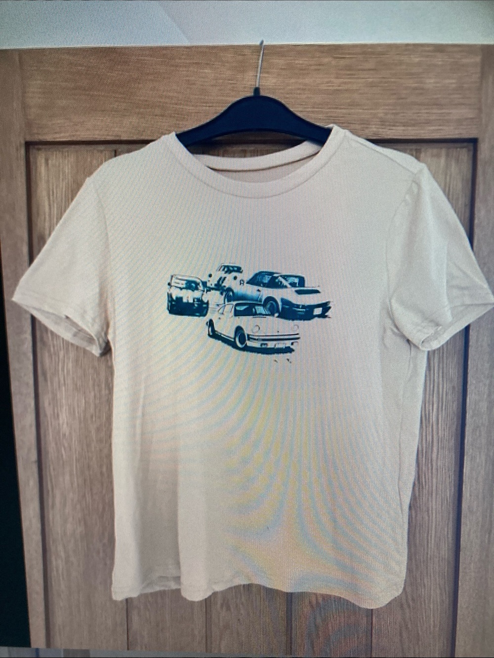 Zara Terez Cream Tee with Blue Car Graphic